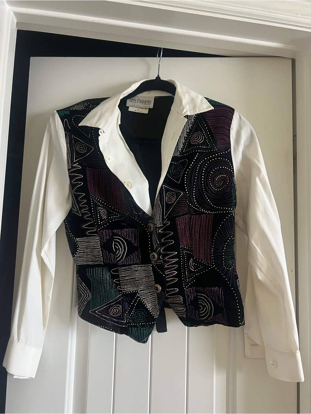80’s 90’e vintage Tres Paquette Art Velvet Embroidered Blouse Vest Top